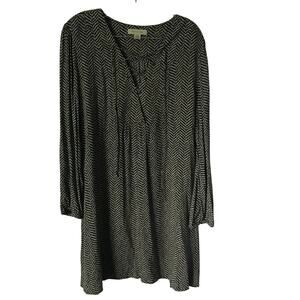 11 1 TYLHO Dress Large Womens Tunic Long Sleeve Pullover Blue Ivory Zig Zag L